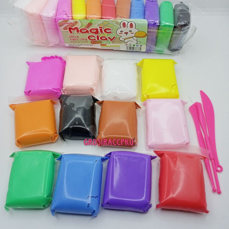 Clay Mainan Anak isi 12 Warna Clay Dough Clay Magic  Polymer Clay