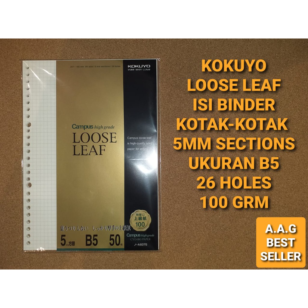 

KOKUYO LOOSE LEAF ISI BINDER KOTAK-KOTAK 5MM SECTION, UKURAN B5, 100G