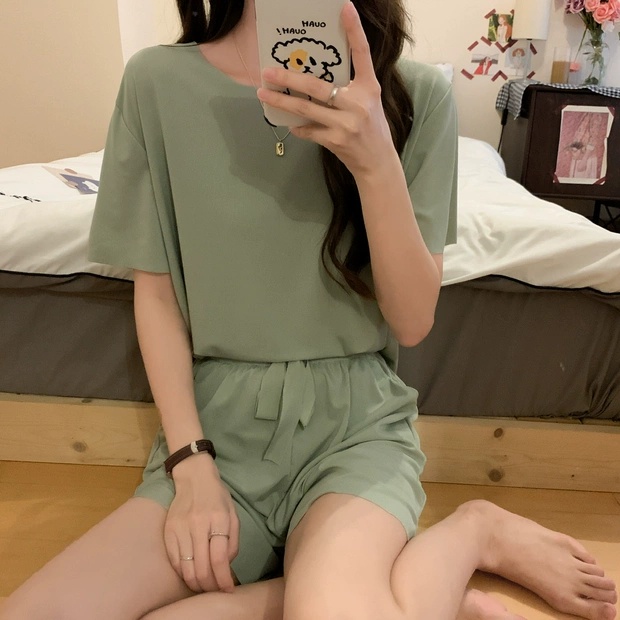 BAJU TIDUR WANITA PIYAMA WANITA PIYAMA PENDEK BAJU TIDUR PENDEK WANITA CELANA PENDEK WANITA PAKAIAN TIDUR PIYAMA BAJU TIDUR LENGAN PENDEK PIYAMA LENGAN PENDEK BAJU TIDUR WANITA POLOS PIYAMA CELANA PENDEK THARA SHORT SET-Hijau