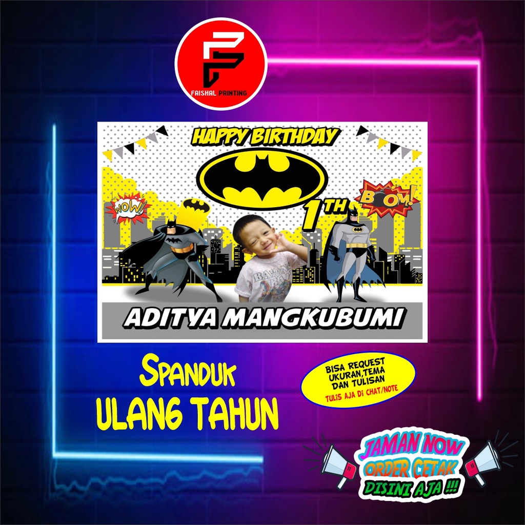 Banner Spanduk Ulang Tahun Tema Batman Ukuran 1.2 x 0.8 meter