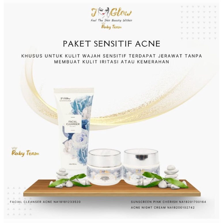 Jglow skincare PAKET SENSITIF WHITENING/ SENSITIF JERAWAT(100% AMPUH MENCERAHKAN KULIT WAJAH YANG SENSITIF)ISI 4 ITEM