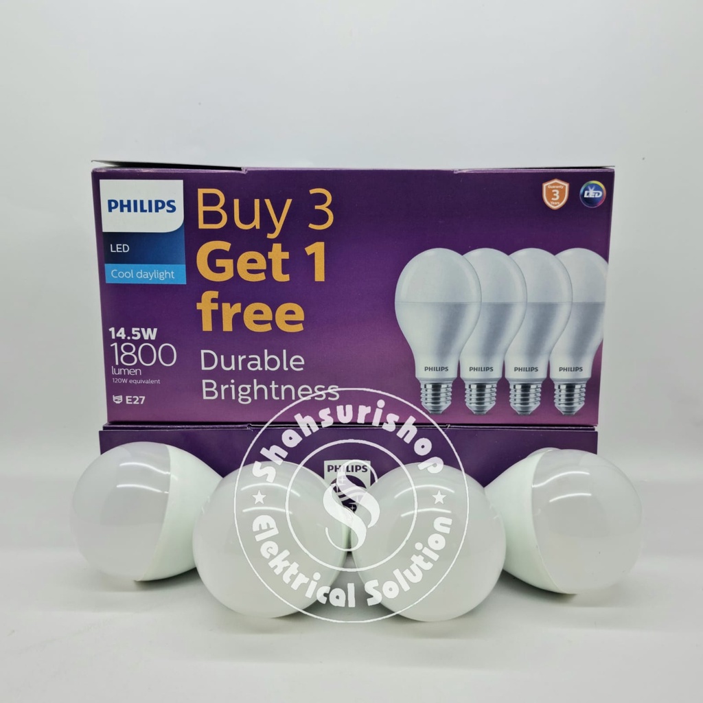 PHILIPS LAMPU PAKET 3 GRATIS 1 14,5 WATT 14,5 W MULTI PACK LED BULB