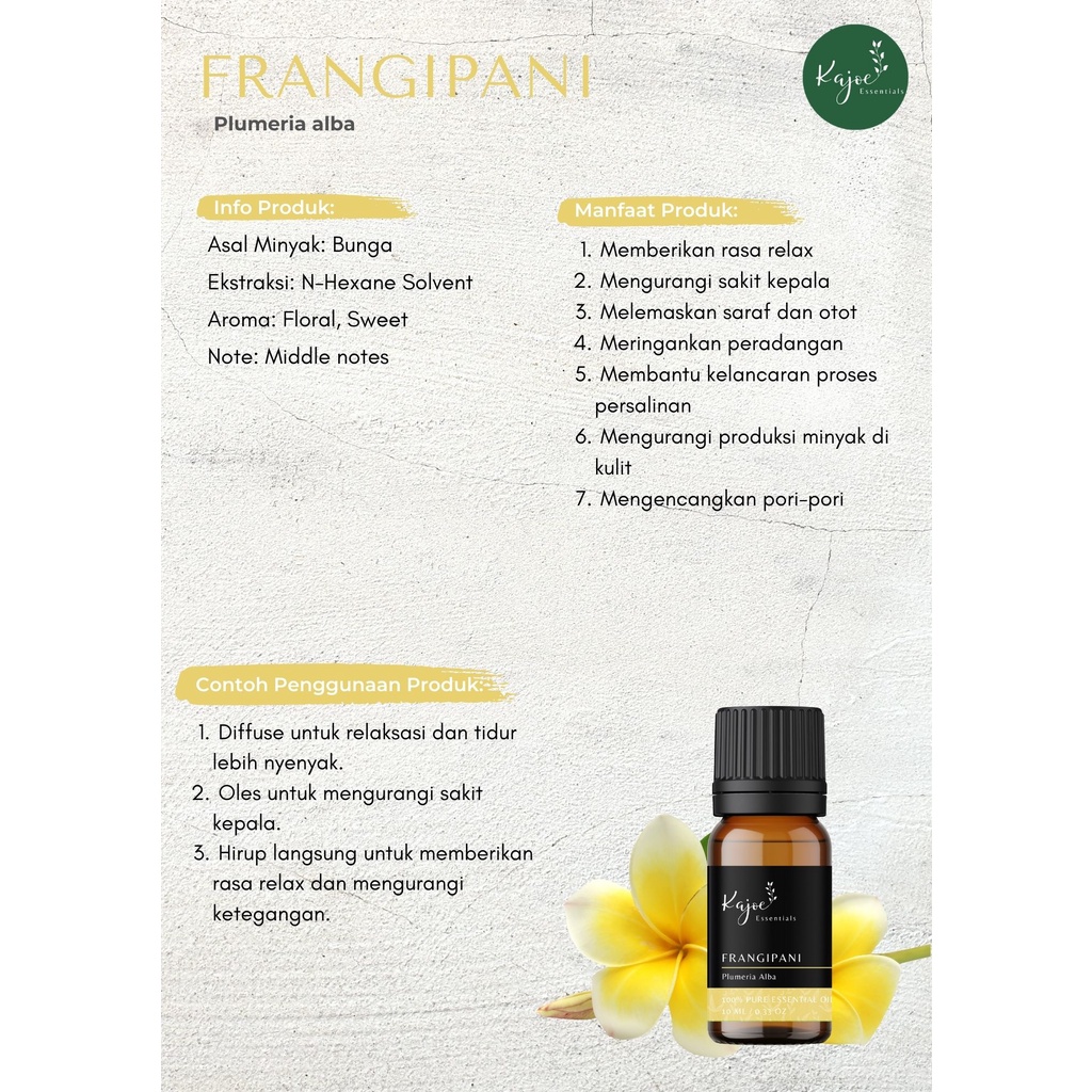 KAJOE Frangipani Essential Oil Diffuser Minyak Esensial Atsiri Aromaterapi Aromatheraphy