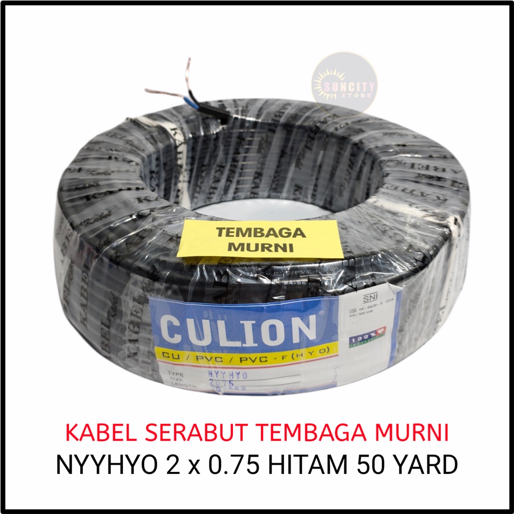 CULION Kabel Listrik Tembaga Murni NYYHYO 2 x 0.75 - 50 Yard Hitam &amp; Putih