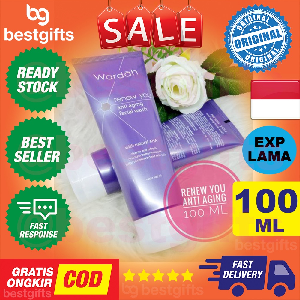 WARDAH RENEW YOU ANTI AGING FACIAL WASH WITH NATURAL AHA PEMBERSIH WAJAH MENCERAHKAN KULIT MUKA 100 ML