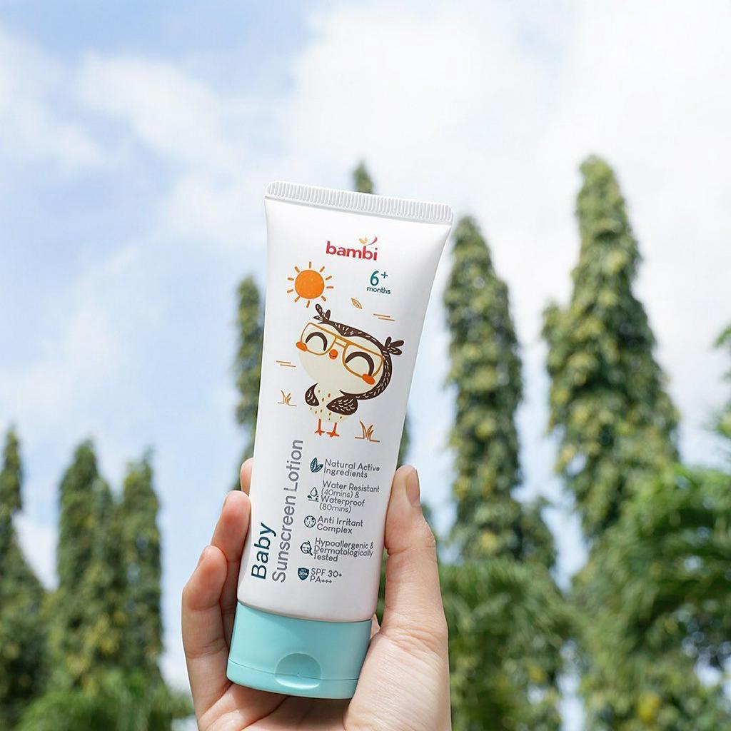 Bambi Sunscreen Anak Bayi Lotion Kulit Normal Sensitif SPF 30+ Waterproof Aman untuk Wajah