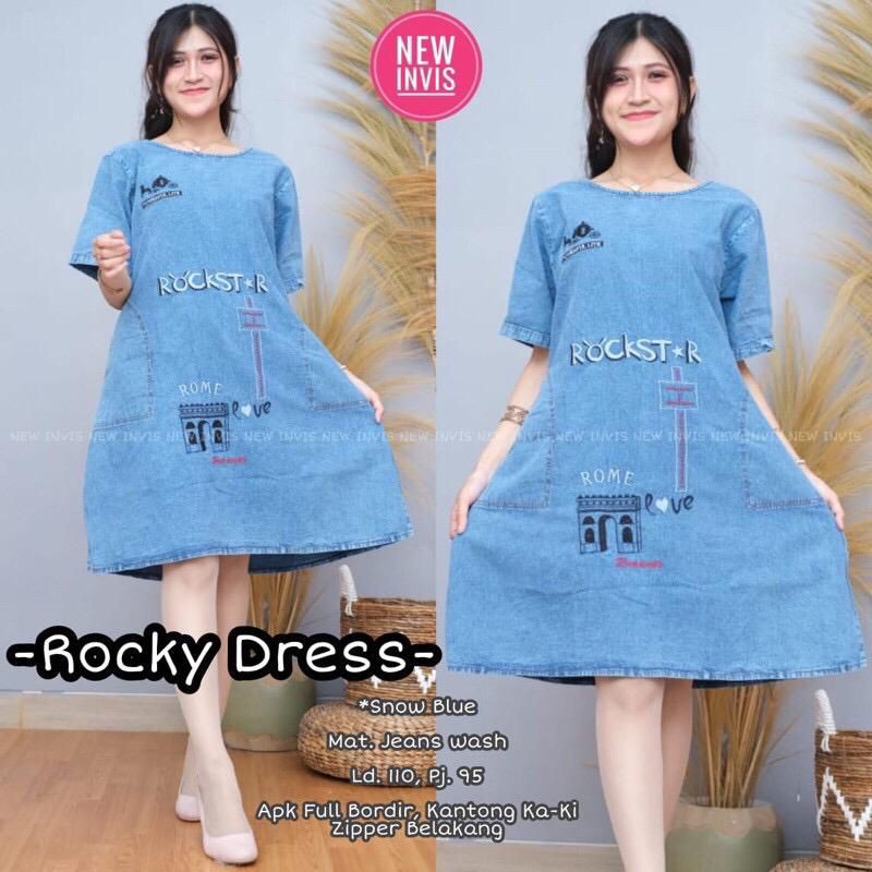 Dress jeans Wanita Lengan Pendek Bordir