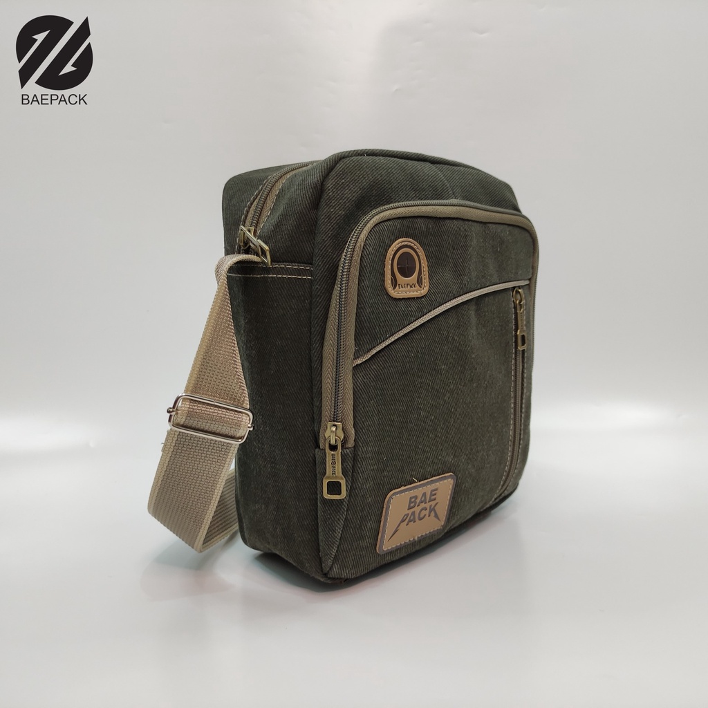 Tas Selempang Cowok Dengan Lubang Headset Brandon Baepack / Tas Bahu Pria / Original Baepack / Hijau Army