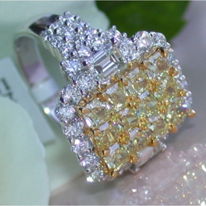 Cincin Zircon Warna Kuning Gaya Eropa Dan Amerika Untuk Wanita