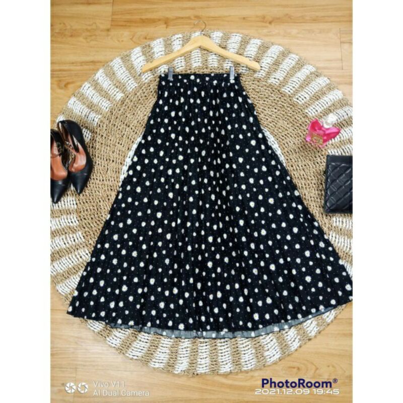 ROK PLISKET PREMIUM MAYUNG MOTIF DAISY FOLKADOT
