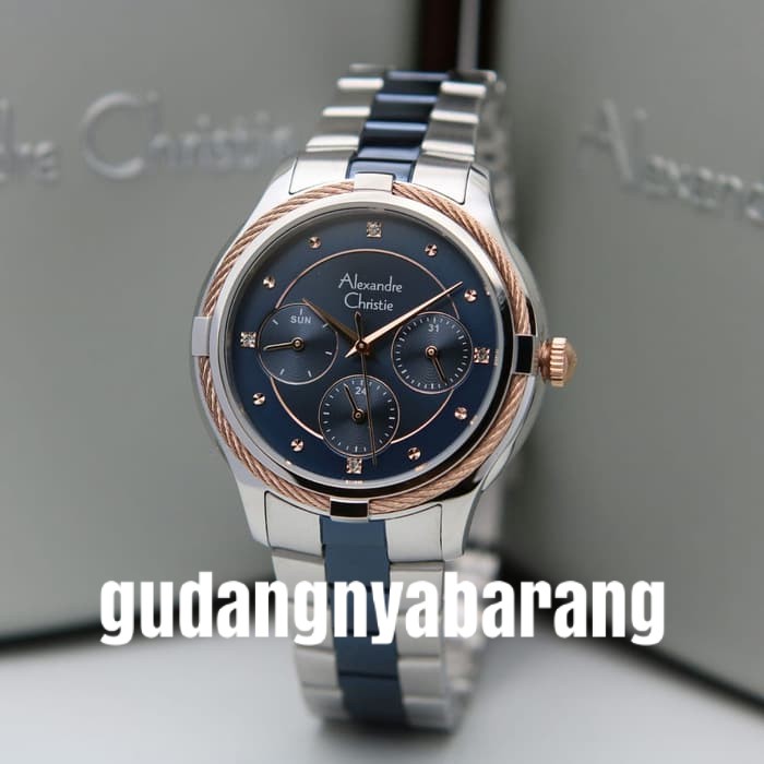 JAM TANGAN WANITA - CEWEK ALEXANDRE CHRISTIE AC 2844 ROSE GOLD BLUE BIRU SILVER ORIGINAL CANTIK