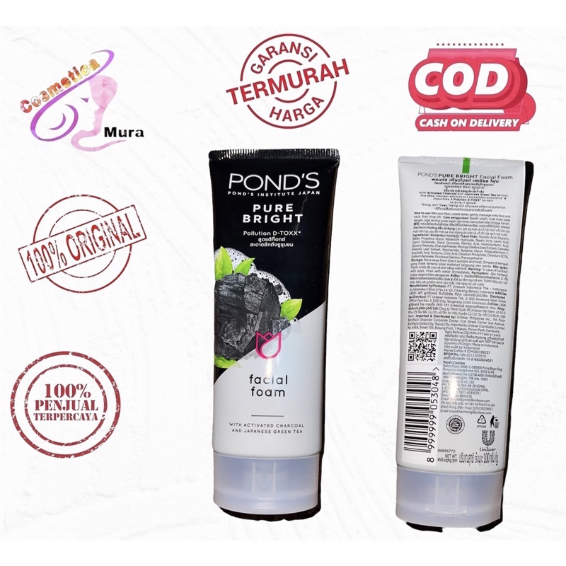 [CASE HITAM] PONDS SABUN WAJAH // 50 &amp; 100 gram - terbaru new pack - ponds pure BRIGHT facial foam kemasan hitam : sabun cuci muka ponds