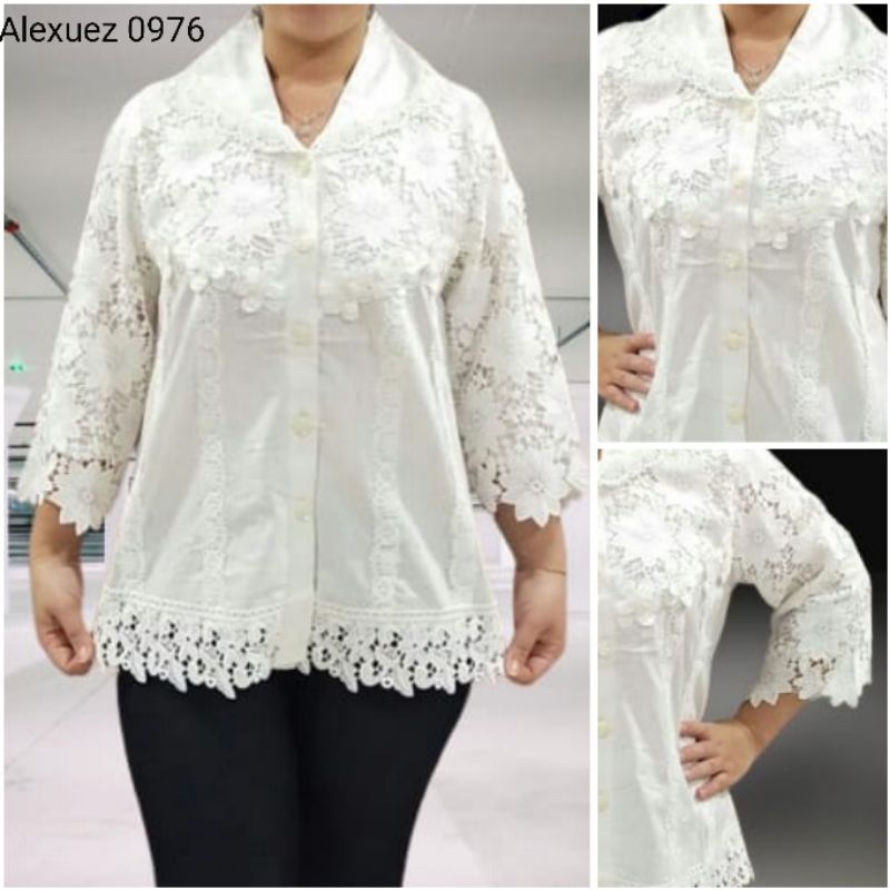 Hem Bermerek ALEXUEZ Putih Brukat Premium Import