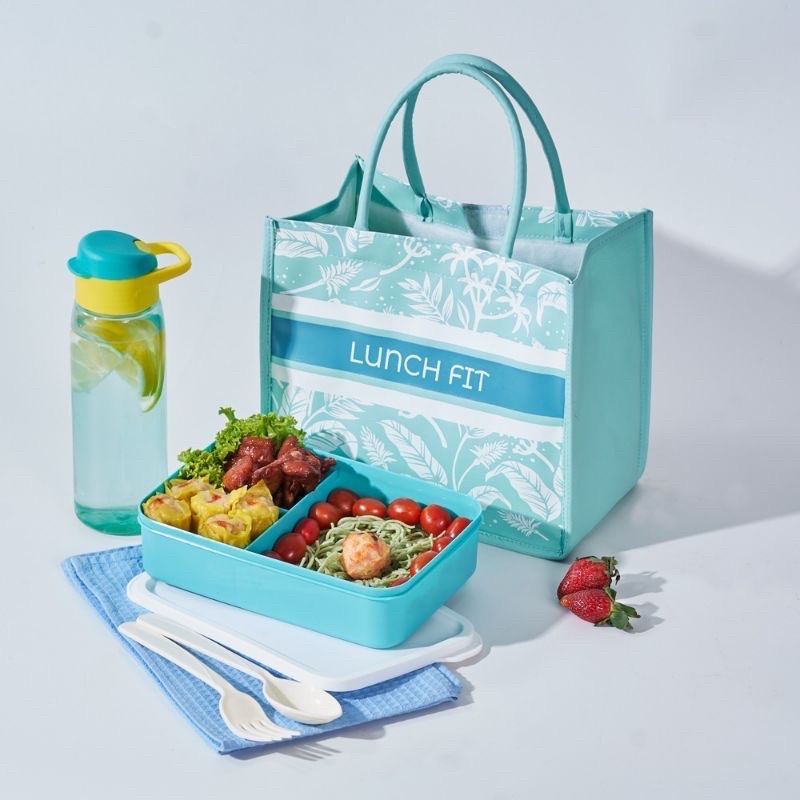 BEKAL MAKAN/TAS BEKAL MAKAN LUNCH FIT MOTIF BUNGA ABSTRAK SET