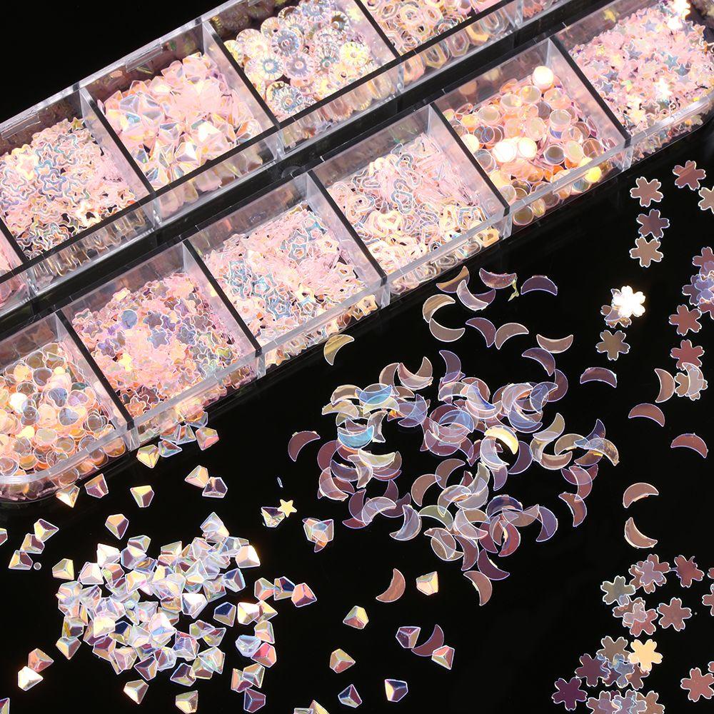 Preva 12Grids/Set Nail Art Sequin DIY Transparan Bintang 3D Butterfly Flake Hologram