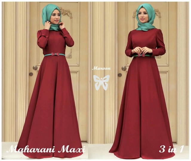 HOPYLOVY - Maxi Dress Wanita bahan Jersey Maharani + Pashmina + Belt