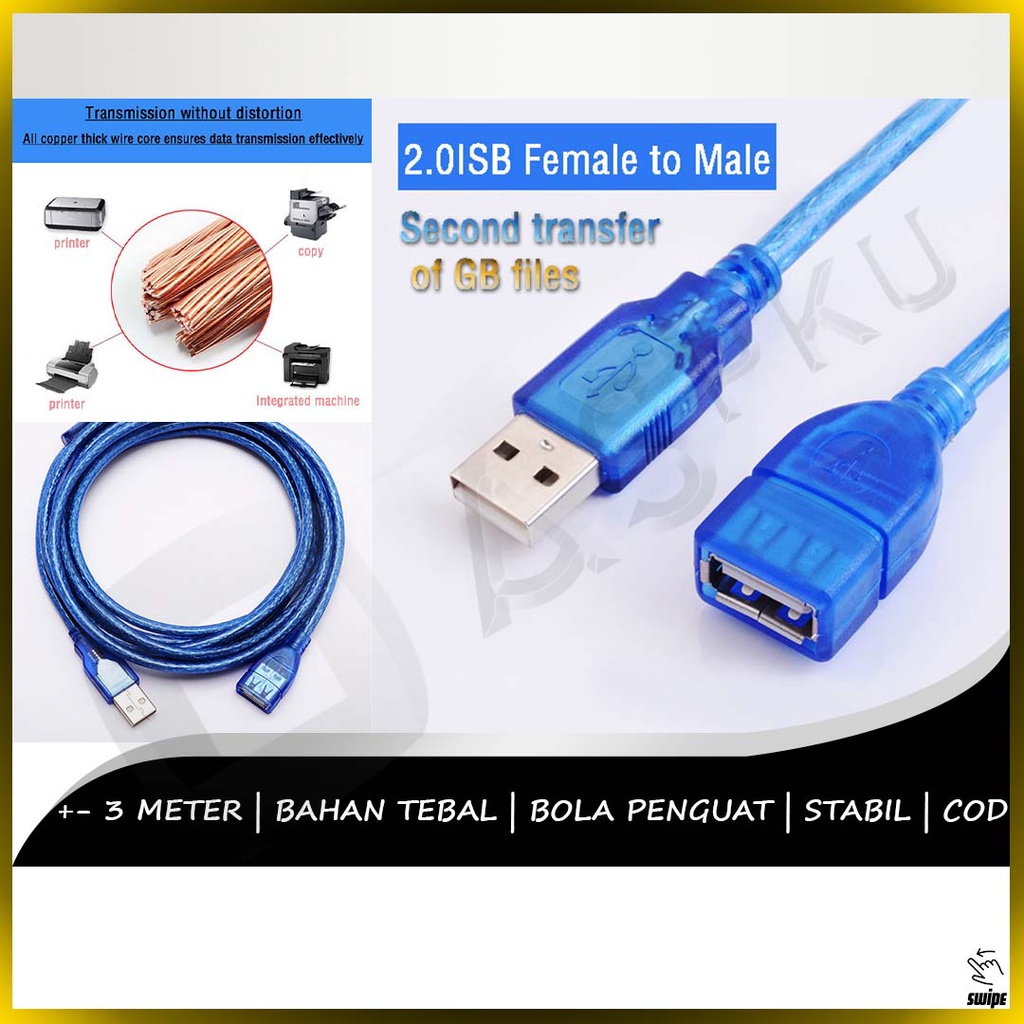 USB Extension Original Kabel Penyambung Penghubung Komputer Laptop Male Female Printer Flashdisk
