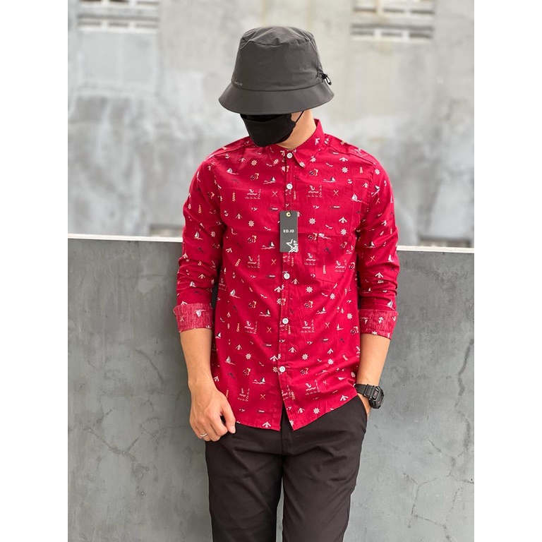 MOKOKOMO Kemeja Pria PJ-027 Kemeja Lengan Panjang Kemeja casual