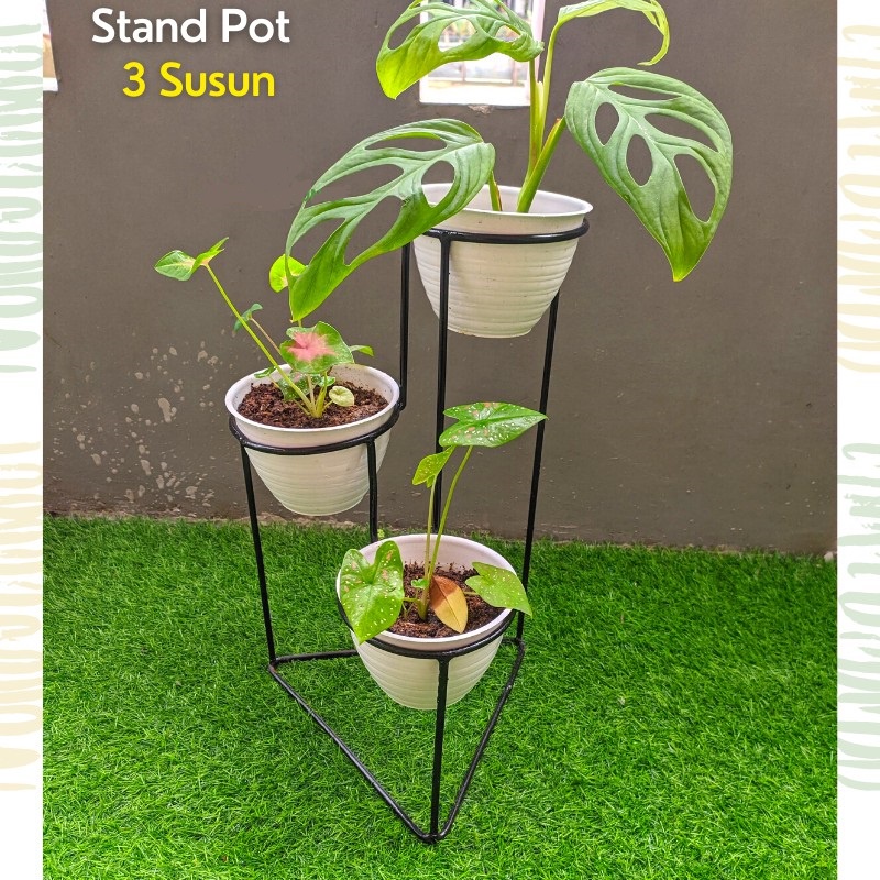 RAK POT BESI /  POT ALAS SEGITIGA  SUSUN 3 / Standing Pot Tanaman Hias / STANDING POT BESI