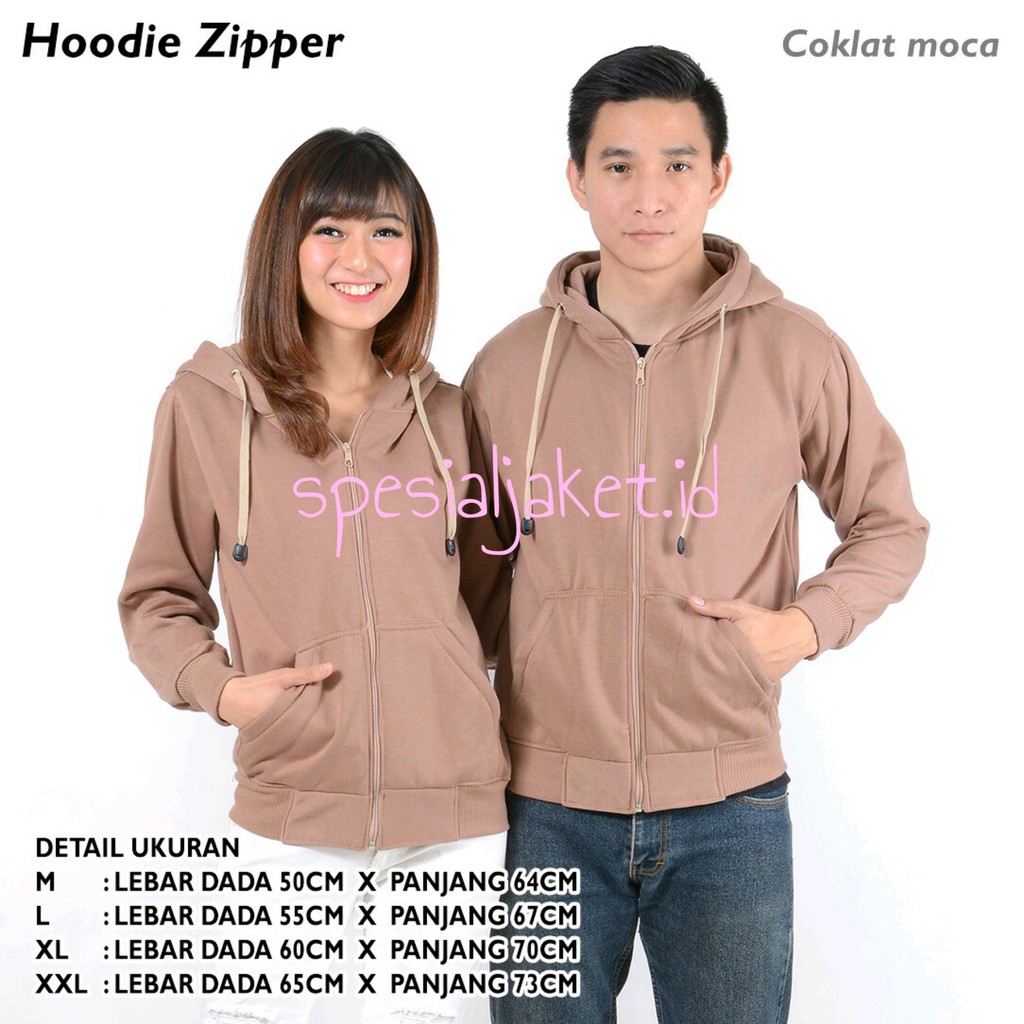 JAKET POLOS HOODIE ZIPPER SIZE M-XXL ( PRIA & WANITA )-COKLAT MOCCA