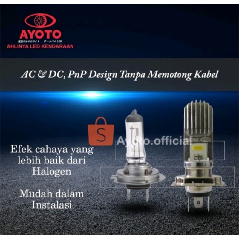 Lampu motor depan headlamp LED H4 AYOTO AC DC M3A ORIGINAL AYOTO