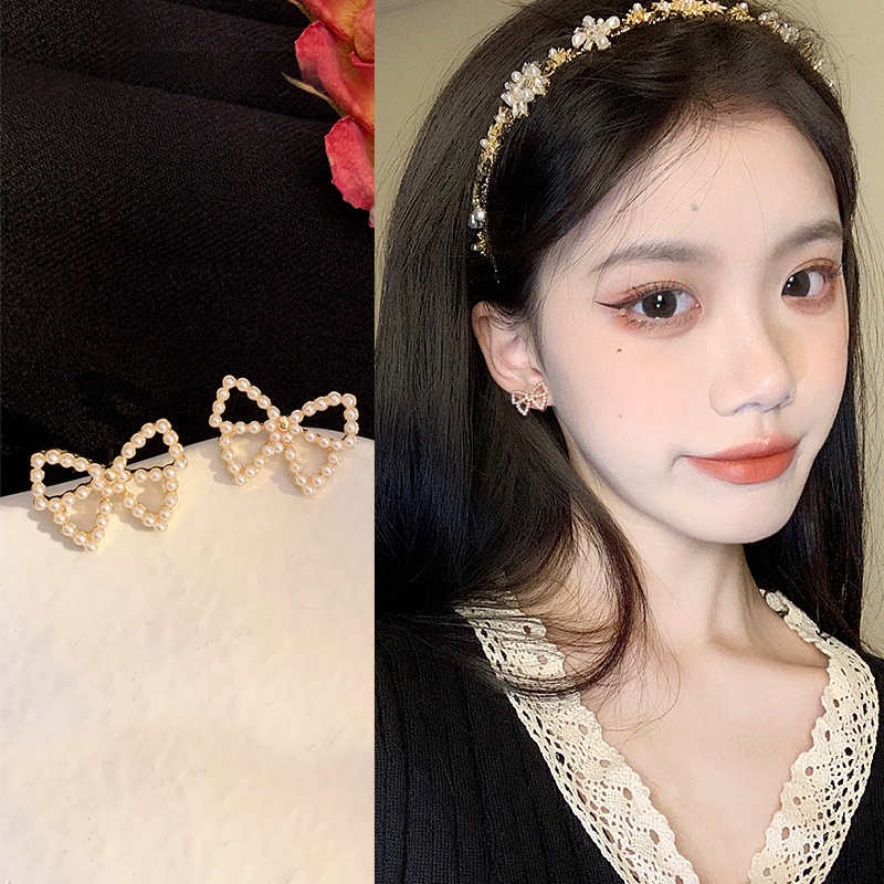 Anting Tusuk Sterling Silver 925 Model Pita Dengan Mutiara Untuk Wanita