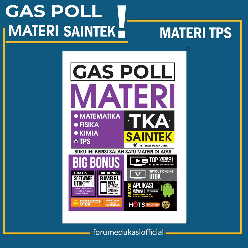 GAS POL Materi Terlengkap SBMPTN TKA SAINTEK PerMapel Matematika, Fisika, Kimia, dan Biologi-MATERI TPS UNGU
