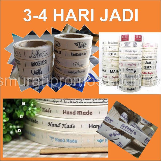 

[Min 200 pcs] Label Katun / Label Hijab / Label baju / Pakaian / Konveksi Sablon Custom ANTI LUNTUR