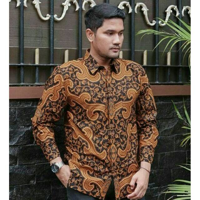 KEMEJA BATIK LENGAN PANJANG MOTIF JALU BATIK SOGAN BATIK PEKALONGAN FASHION BATIK PRIA BATIK CLASIKu