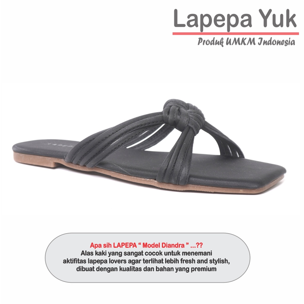 LAPEPA YUK - Sandal Wanita Teplek DIANDRA ALL COLOR Sendal Cewek Flat Kasual Model Silang Unik Size 36 37 38 39 40 Lucu Jalan Casual Santai Rumah Slop Warna Hitam Putih Sandals Pergi Selop Premium Original Kekinian Terbaru Shoes Mall Official Store