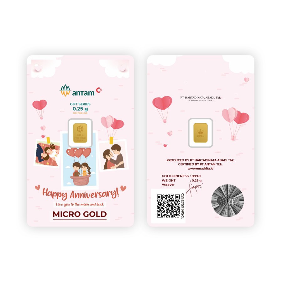 Logam Mulia Microgold ANTAM x Hartadinata Abadi 0.25 gram 0,25 LM emaskita Mini Gold Emas 24K-Anniversary Heart