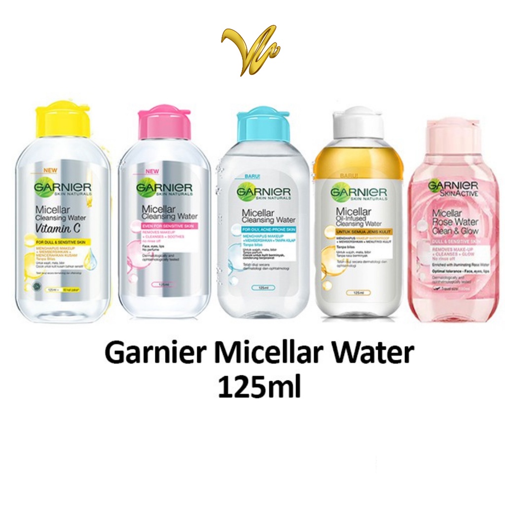 Garnier Micellar Water Pink Blue Biru Bi-phase Oil Vit C Kuning Rose Water 125ml (VH)