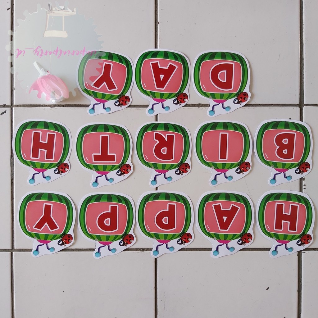 Banner Bunting Flag Happy Birthday HBD Cocomelon Semangka