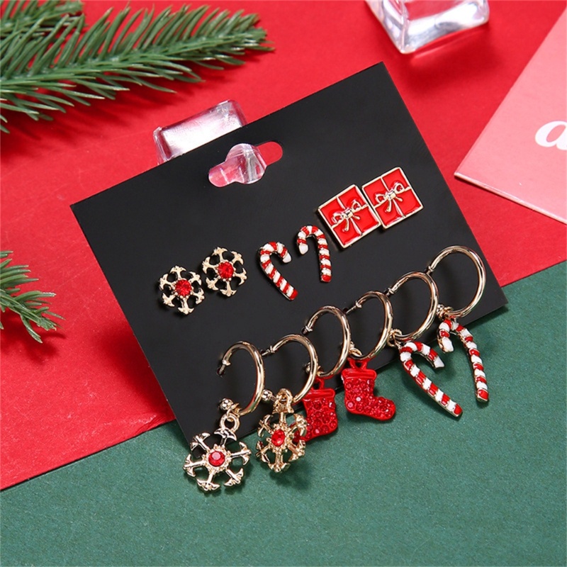 Set Anting Desain Snowflake Stocking Tema Natal