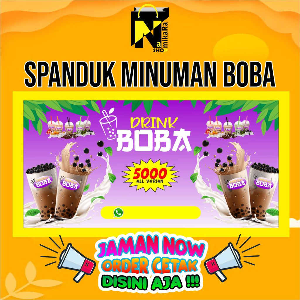 Jual Spanduk Banner Backdrop Boba Spanduk Minuman Boba Ungu Viral Termurah Ukuran 150cmx75cm 9124