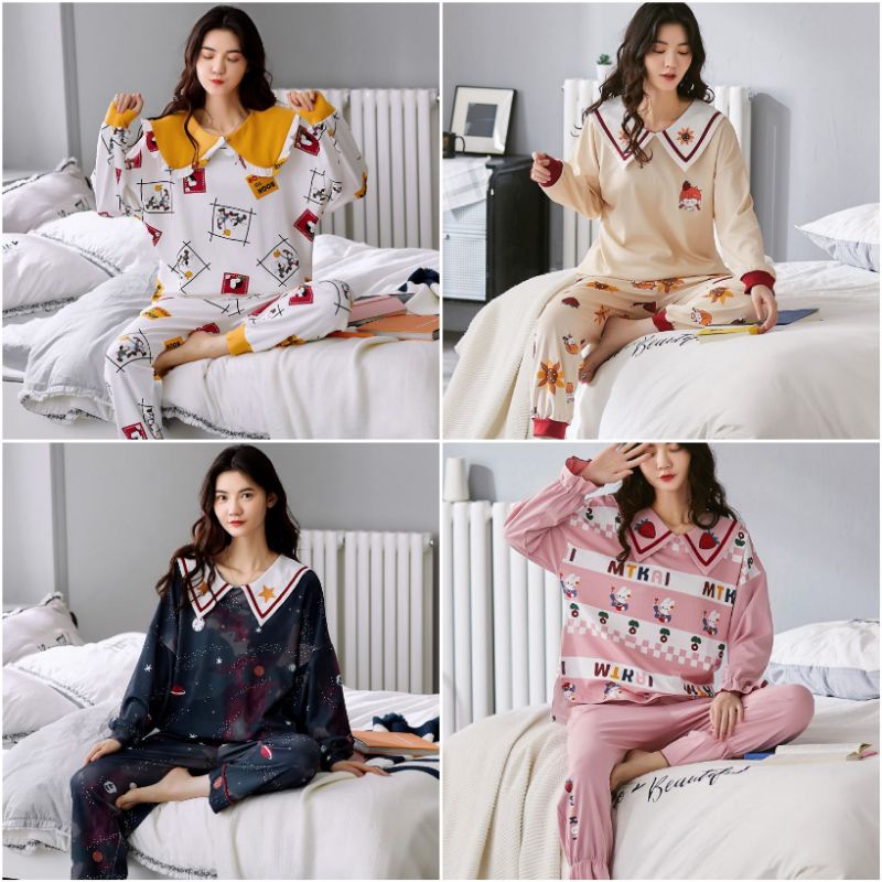BAJU TIDUR WANITA PREMIUM / PIYAMA WANITA KERAH IMPORT
