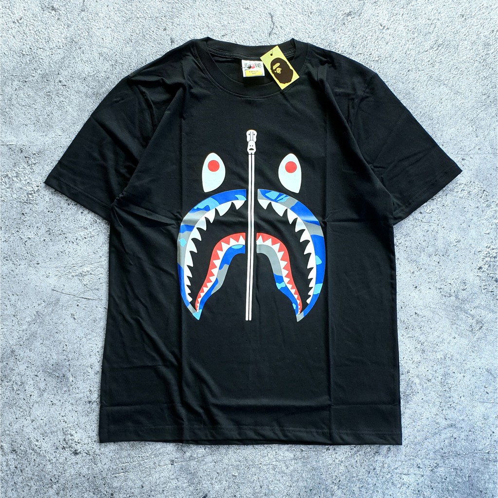 KAOS BAJU TSHIRT BAPE SHARK BLUE CAMO BLACK MIRROR 1:1 ORIGINAL