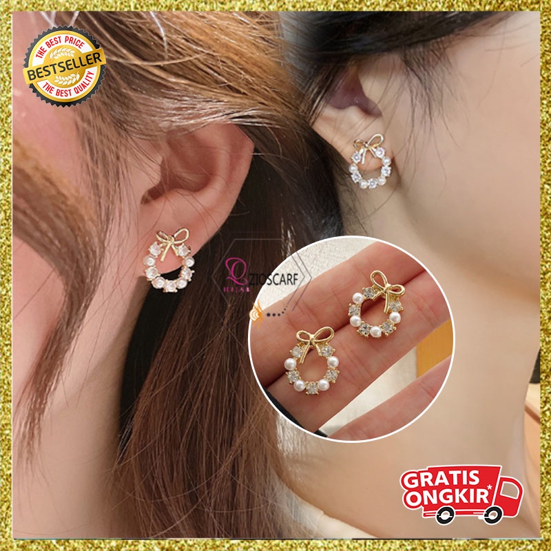 ANTING KOREA TUSUK TITANIUM ANTING WANITA GIWANG MUTIARA RETRO ELEGANT AKESORIS FASHION ANAK PEREMPUAN ANT46