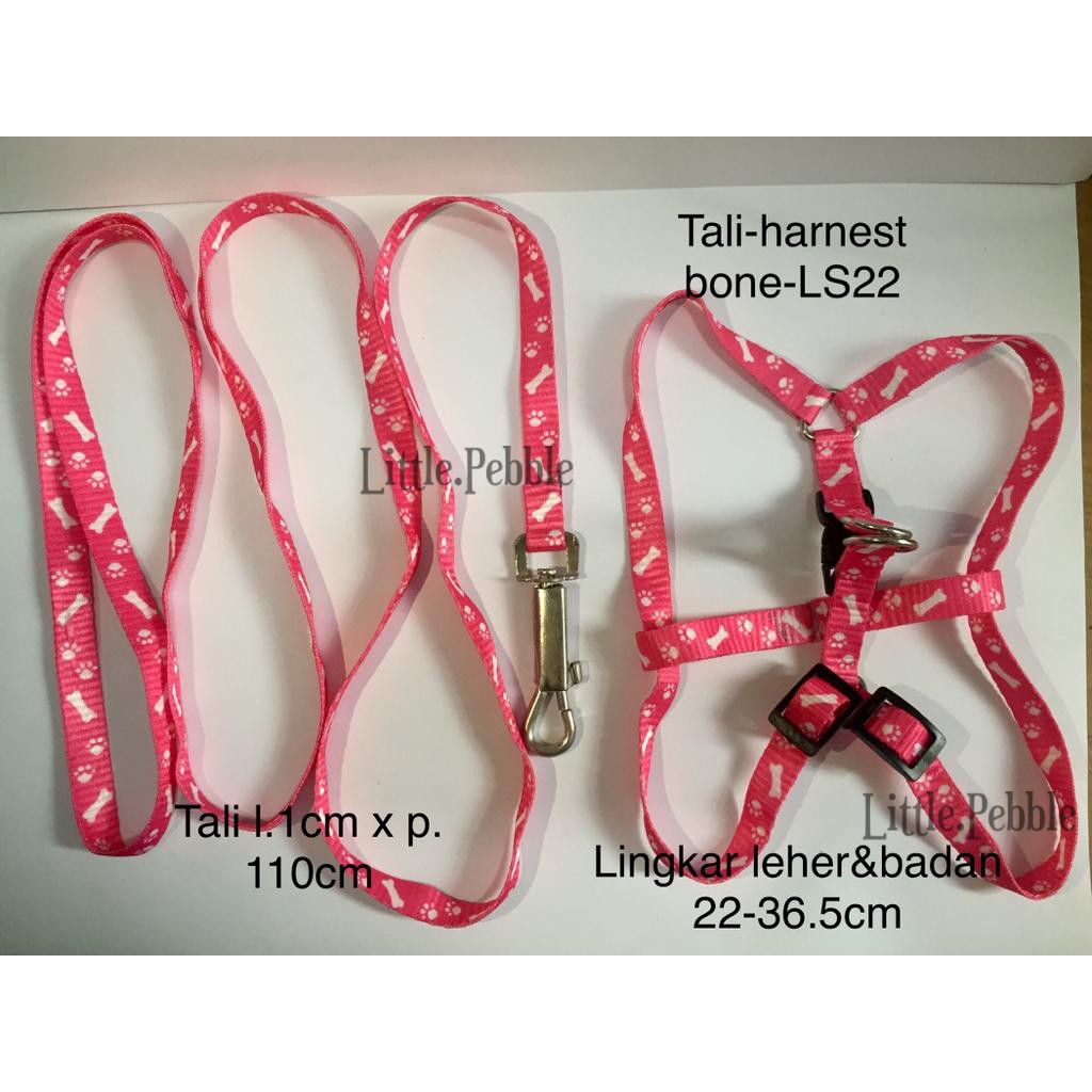 Tali Tuntun-Harness MOTIF BONE LS22 UNTUK KUCING ANJING LEBAR 1CM PANJANG 115CM