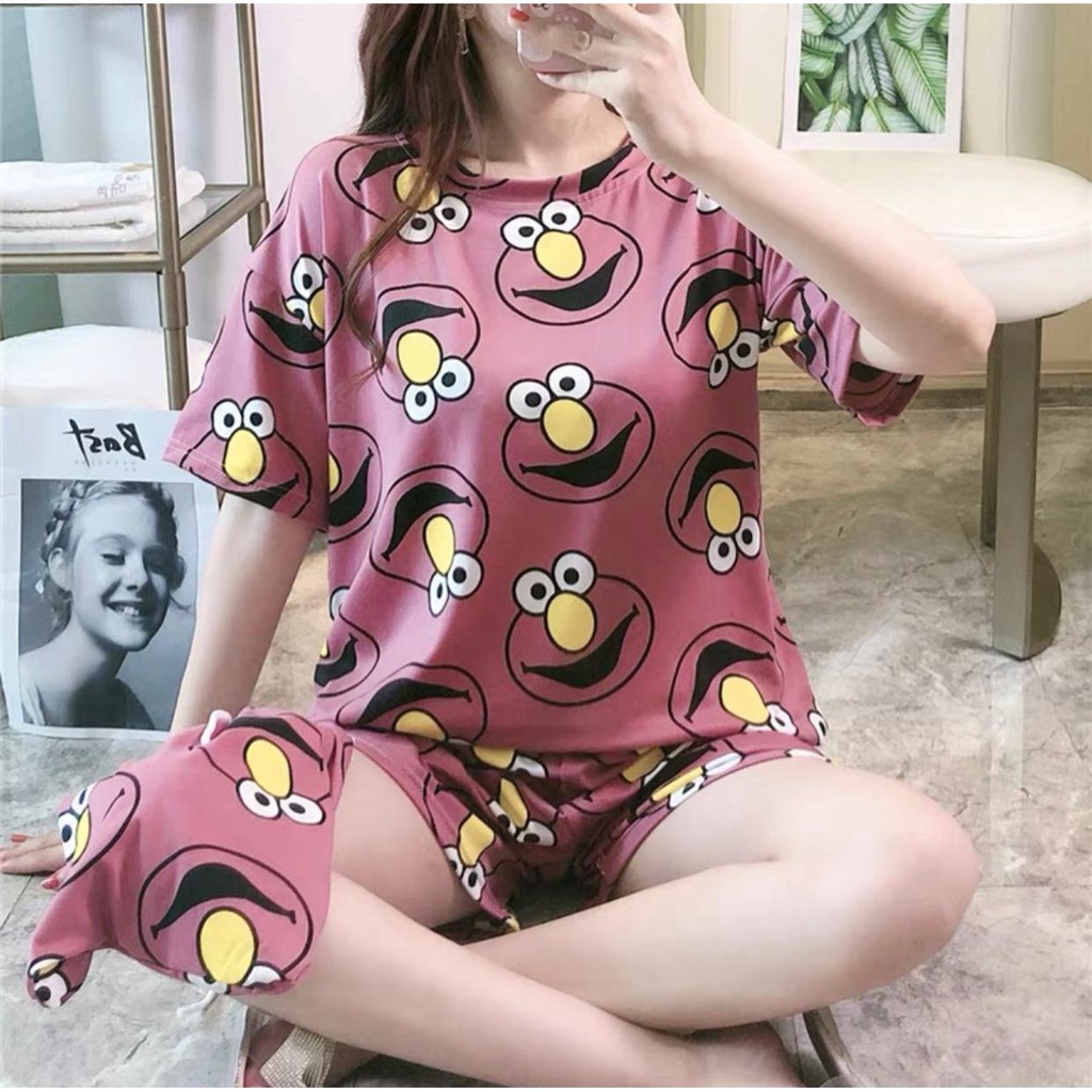 Baju Tidur Piyama Set/Piyama Wanita Import/Baju Piyama Pendek/Short Sleep Wear-K6-Elmo