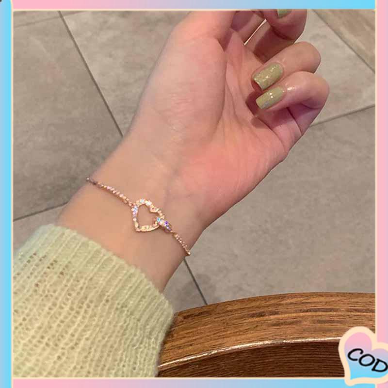 COD❤️ Gelang Liontin Bentuk Hati Wanita Mahasiswa Pacar Hadiah Perhiasan Sederhana-A.one