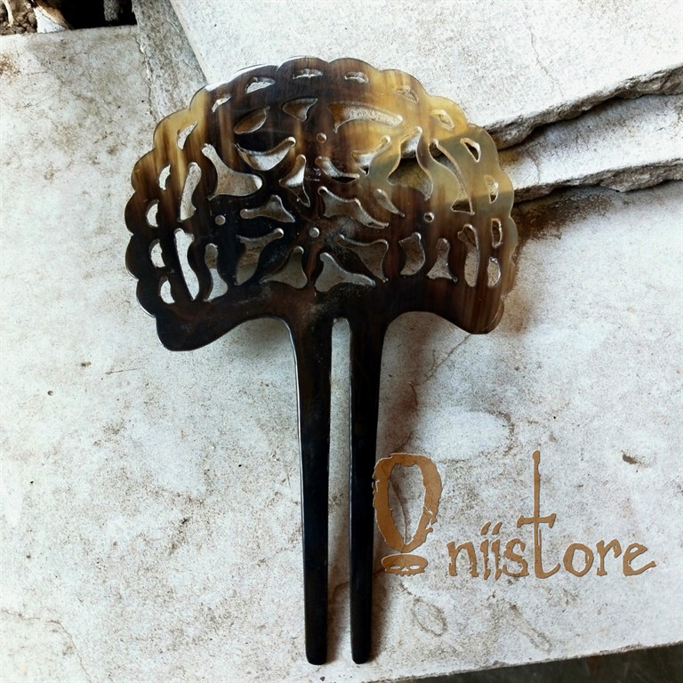 Tusuk konde ukir bahan tanduk sapi asli dengan corak cantik /aksesoris rambut handmade