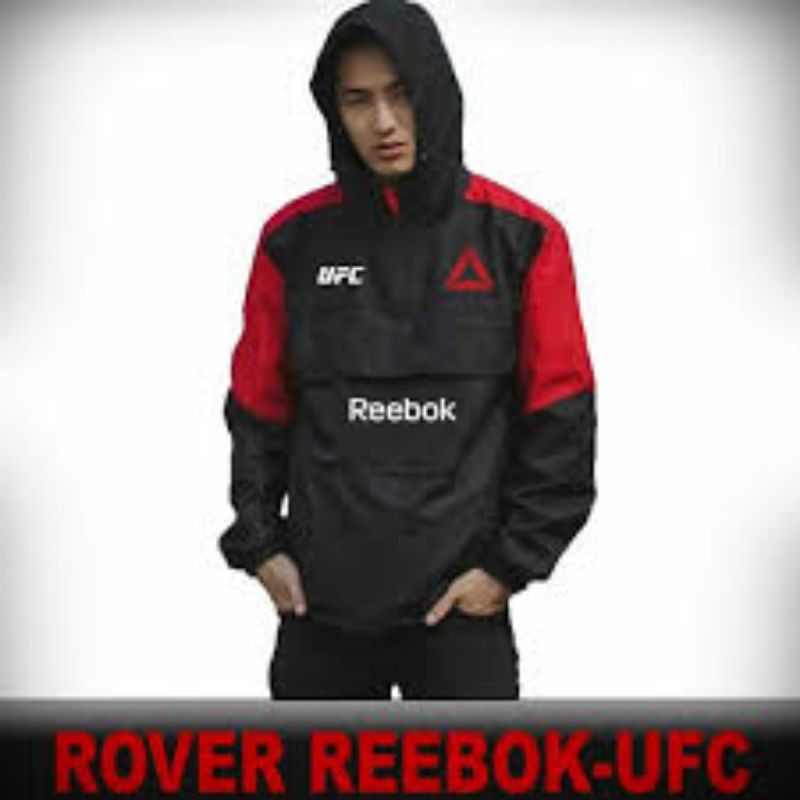 JAKET ROVER REEBOK HITAM ZIPPER HOODIE DISTRO TASLAN CANVAS PARASUT WATERPROOF WINDBREAKER PRIA XXL