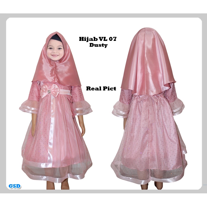 Hijab VL 05 - 07 Kids /Free Hijab / Promo Baju Gamis Anak Motif Brukat Kombi Tile Good Premium/ Baju Lebaran Anak Modern Murah/ Pakaian Ngaji