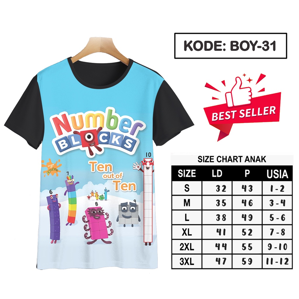 Kaos Anak Numberblocks Karakter 3D Serial TV animasi #BOY-31 | Shopee