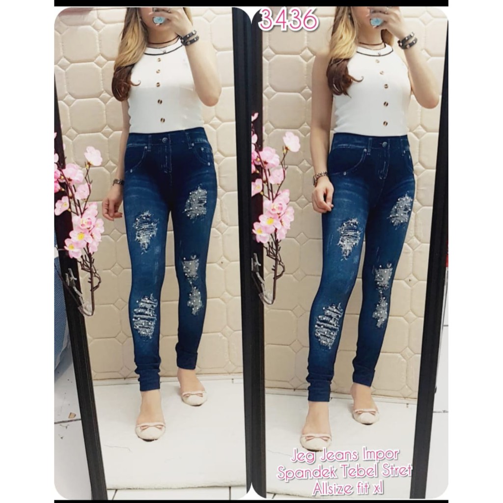 NEW LEGGING IMPORT MURAH JEANS SOBEK MOTE