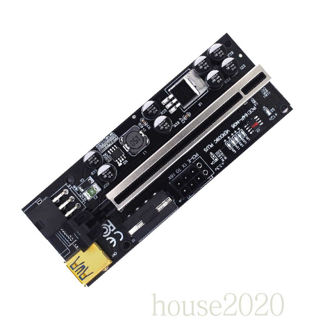 [HOUSE2020]010Splus Riser Board with LED Flowing Light PCI-E 1X to 16X Extender Card Computer Accessory, Black Slot, Red USB Cable