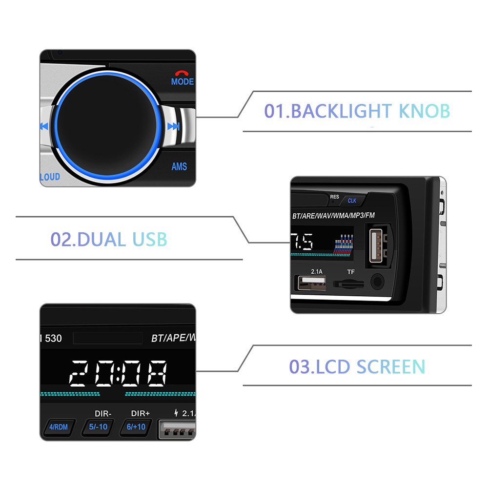 Tape Mobil Audio Mobil Single Din Car Audio JSD - 530 Multifungsi Bluetooth USB MP3 Charger