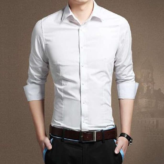 promo kemeja pria slim-fit formal putih polos terbaru