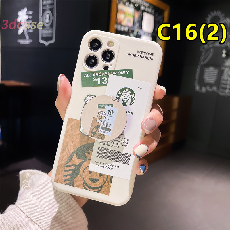 Case VIVO Y17 Y20 Y51 2020 Y72 Y31 2021 Y53 Y12 Y30 Y91C Y91 Y12S Y93 Y50 Y20S Y30i Y51A Y12i Y15 Y95 Y11 Y20i Y90 Y91i U10 Y70 Y1S Z3 Cartoon Starbucks Straight Cube Soft TPU Cover Full Cover With Stand